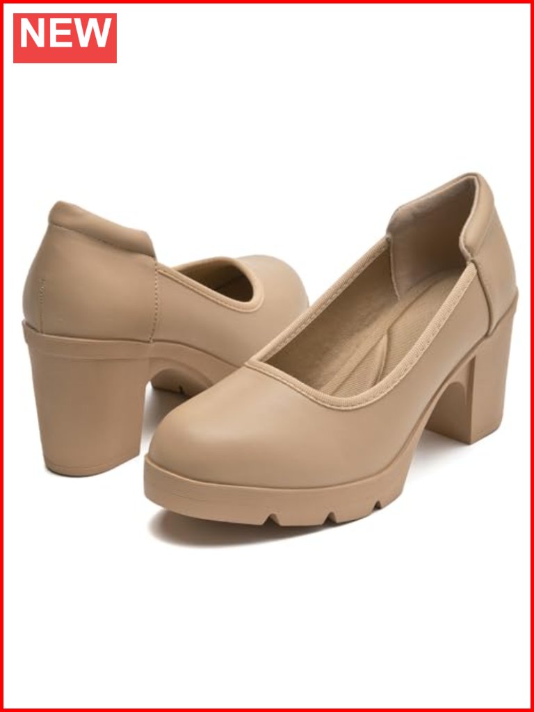 Low Chunky Block Heel Pumps - Comfortable Work Dress Shoes